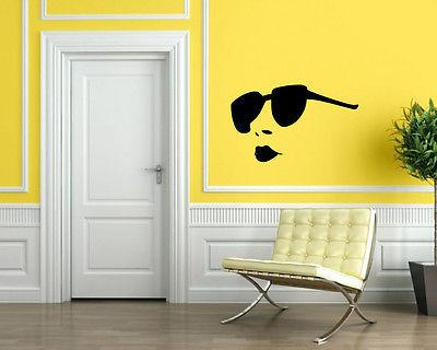 Sexy Hot Girl Cool Big Sunglasses Full Lips Decor Wall Mural Vinyl Sticker Unique Gift M571