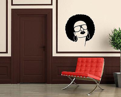 Sexy African Black Woman Sunglasses Salon Decor Wall Mural Vinyl Sticker Unique Gift M568