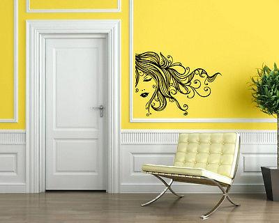 Wall Stickers Vinyl Decal Pretty Girl Full Lips Long Curly Swirly Hair Unique Gift EM618