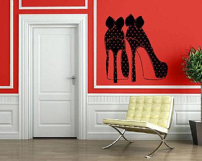 High Heel Fashion Shoes Polka Dots Bows Decor Wall MURAL Vinyl Art Sticker Unique Gift M504