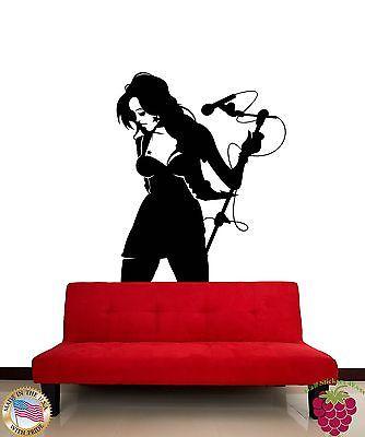 Wall Stickers Vinyl Decal Singer Music Beautiful Girl With Microphone z1166