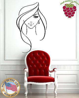 Wall Stickers Vinyl Decal Sketch of Young Pretty Girl with Long Hair  EM421