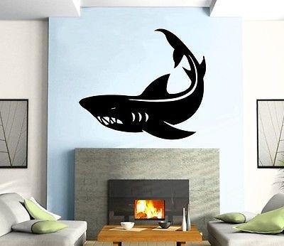 Wall Mural Vinyl Art Sticker Shark Sea Ocean Predator Decor Unique Gift (m101)