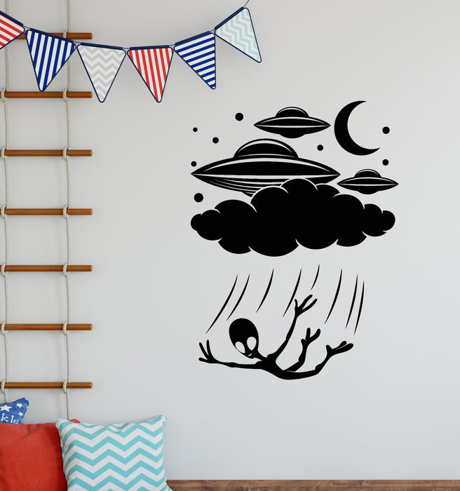 Vinyl Wall Decal Humanoid Alien UFOs Child Room Flying Saucers Stickers Mural (g4845)
