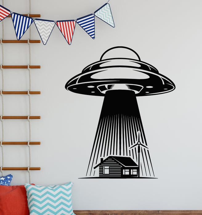 Vinyl Wall Decal UFO Flying Saucer House Galaxy Science Fiction Stickers Mural (g5266)
