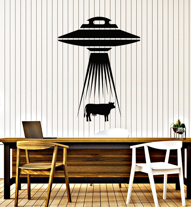 Vinyl Wall Decal Cow Silhouette UFO Alien Spaceship Universe Stickers Mural (g7142)