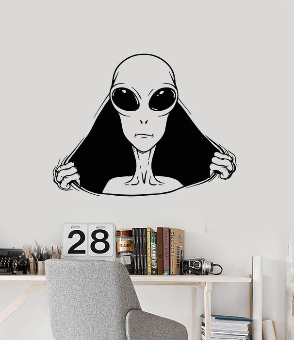 Vinyl Wall Decal Alien Peeps Out UFO Space Humanoid Teen Room Stickers Mural (g7358)