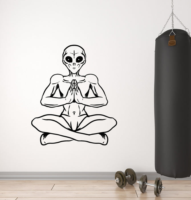 Vinyl Wall Decal Humanoid Alien Yoga Room Meditation Pose Stickers Mural (g4849)