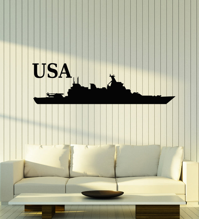 Vinyl Wall Decal USA Sea Warship Military Ship Nautical Art Stickers Mural (g4056)