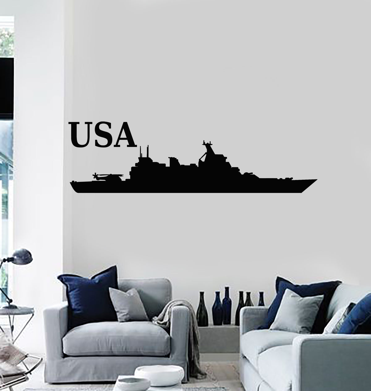 Vinyl Wall Decal USA Sea Warship Military Ship Nautical Art Stickers M ...
