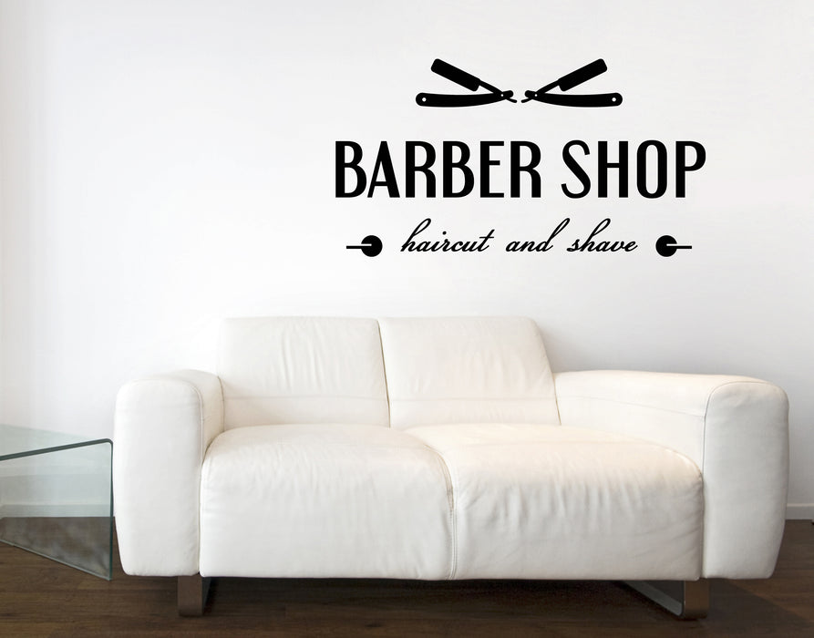 Wall Vinyl Decal Sticker Barber Shop Logo Tools Haircut Shaves Unique Gift (n1582)