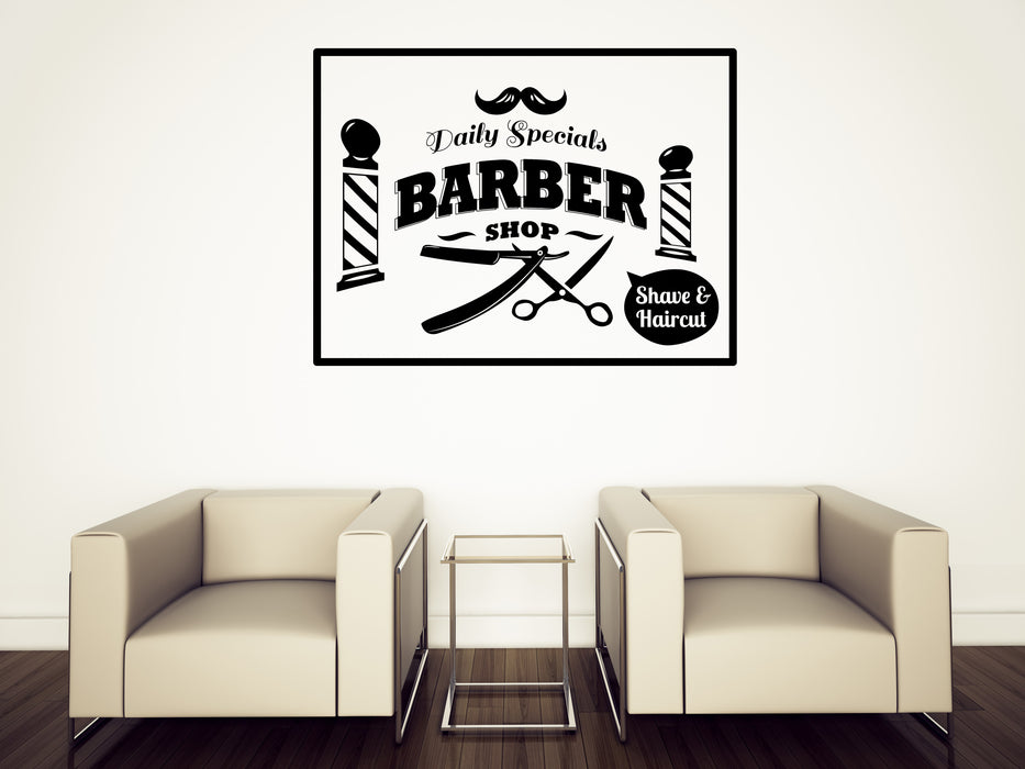 Vinyl Decal Wall Sticker Barber Shop Logo Tools Haircut Shaves Unique Gift (n1589)