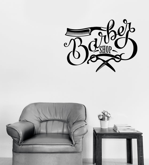 Wall Vinyl Decal Tools Haircut Barber Shop Business Logo Sticker Unique Gift (n1592)