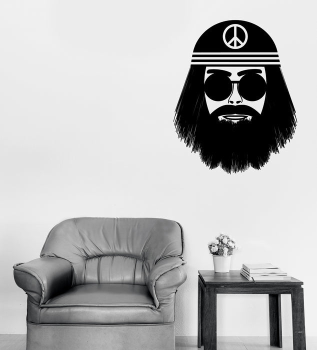 Wall Vinyl Decal Stickers Bearded Hippie in Glasses Peace Man Unique Gift (n1652)