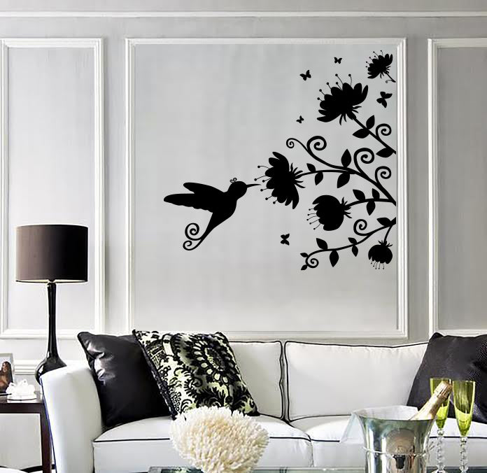 Wall Vinyl Stickers Beautiful Little Bird Colibri Miraculous Flowers Unique Gift (n1693)
