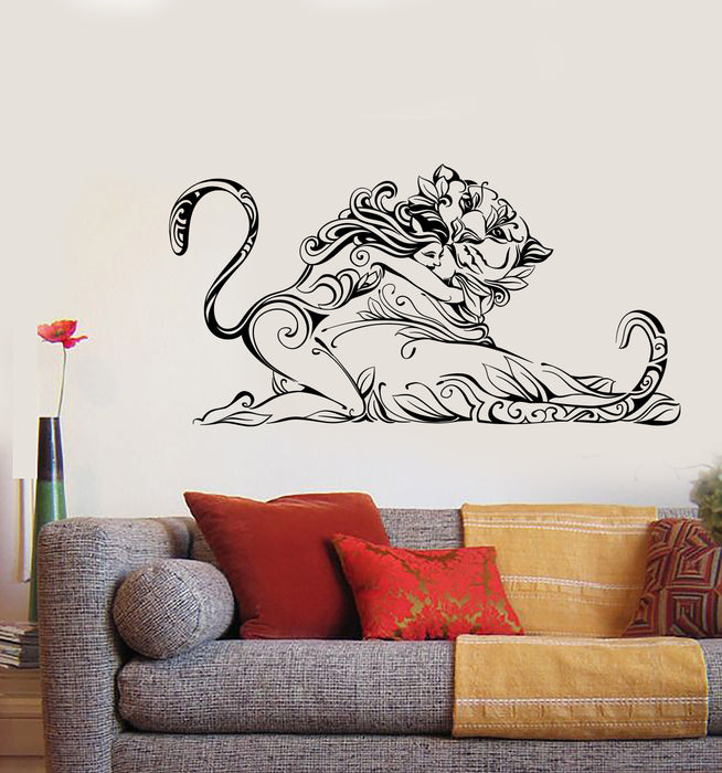 Vinyl Decal Wall Surreal Painting Beauty Girl Surrounded by Wild Tiger Unique Gift (n1500)