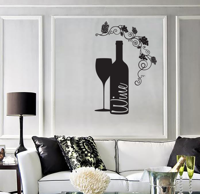 Wall Vinyl Decal Bottle Wine Grapes Wineglass Wine Shop Sticker Unique Gift (n1893)