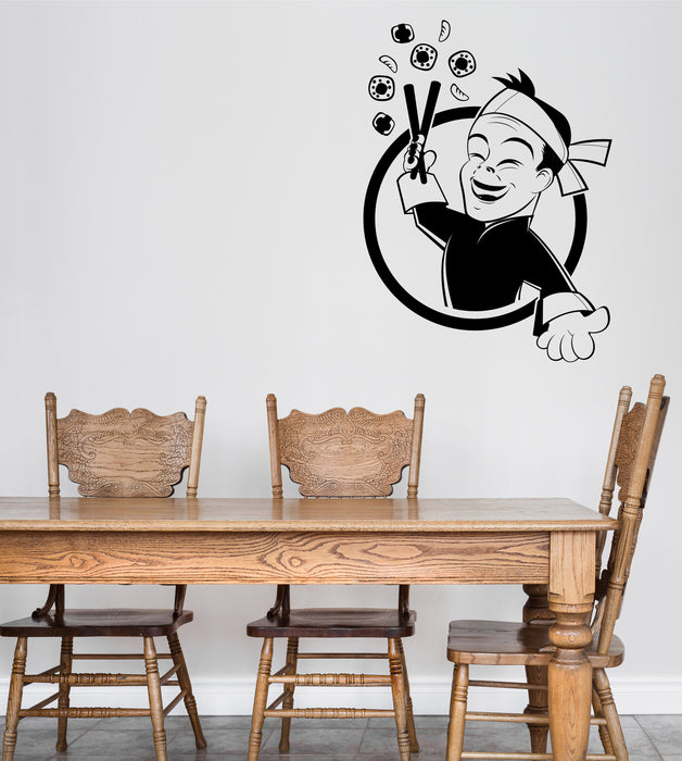 Wall Vinyl Decal Sticker Cartoon Sushi Man Rolls Japanese Oriental Food Unique Gift (n1502)