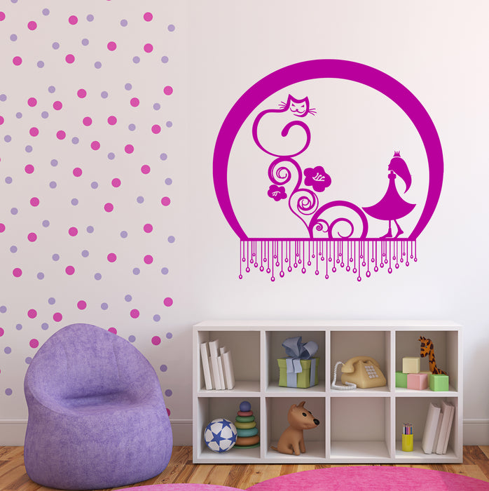 Wall Vinyl Decal Sticker Cat Girl Cute Funny Kids Story Decor Unique Gift (n1427)