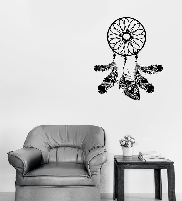Wall Vinyl Decal Circle Dreamcatcher Feathers Ornament Talisman Unique Gift (n1844)