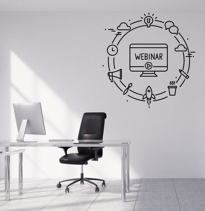 Wall Vinyl Decal Computer Outline Icons Webinar Webcast Livestream Online Unique Gift (n1774)