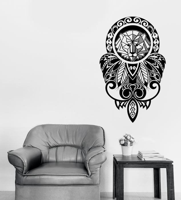 Vinyl Wall Decal Dreamcatcher Talisman Ornament Lion Tattoo Style Circle Unique Gift (n1839)