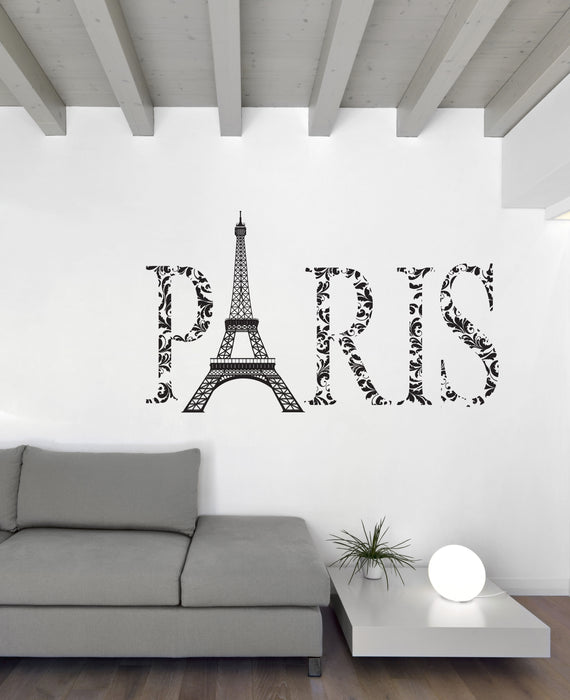 Wall Vinyl Decal Sticker Eiffel Tower Paris City made Floral Ornament Unique Gift (n1897)