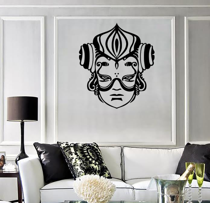 Wall Vinyl Sticker Exotic Japanese Mask Tsure Noh Theatre Art Decor Unique Gift (n1527)