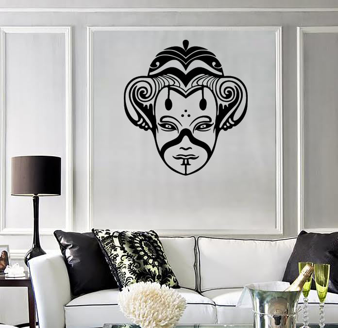 Wall Vinyl Decal Exotic Japanese Mask Tsure Noh Theatre Art Sticker Unique Gift (n1529)