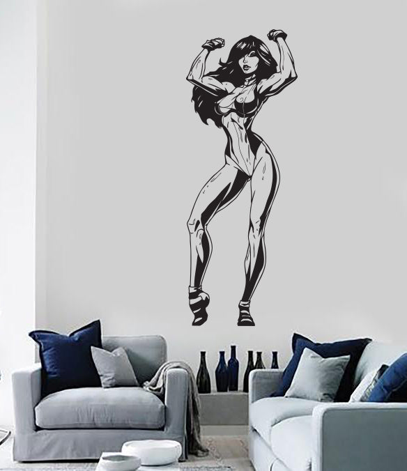 Wall Vinyl Decal Fit Girl in Swimsuit Fitness Center Logo Gym Decor Unique Gift (n1735)