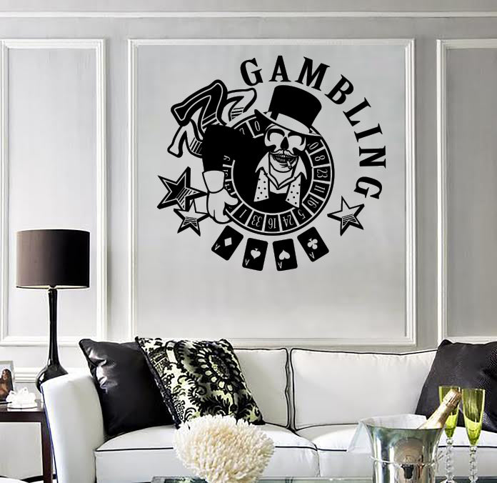 Wall Vinyl Decal Casino Las Vegas Design Gambling Poker Skull Cards Unique Gift (n1662)