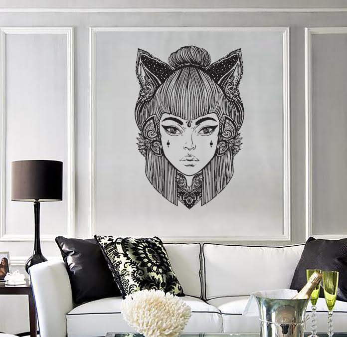 Vinyl Wall Decal Occultism Japanese Shapeshifter Demon Kitsune Foxes Ears Unique Gift (n1911)