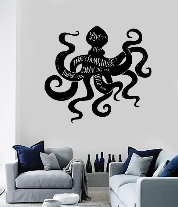 Wall Vinyl Decal Sea Animals Octopus Quote Words Motivation Phrase Unique Gift (n1578)