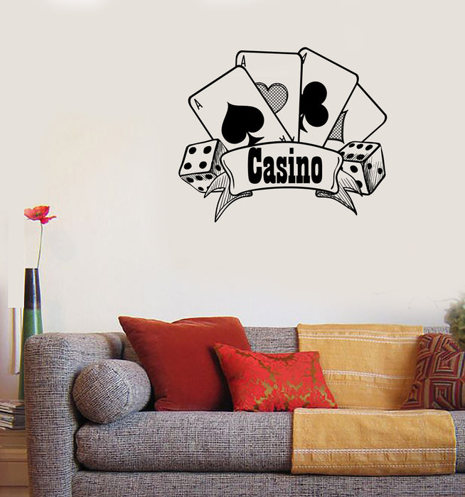 Wall Vinyl Decal Gambling Poker Cards Dice Chips Casino Las Vegas Unique Gift (n1666)