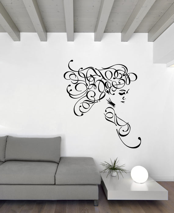 Wall Vinyl Decal Stickers Portrait Beautiful Girl Curly Hair Unique Gift (n1769)