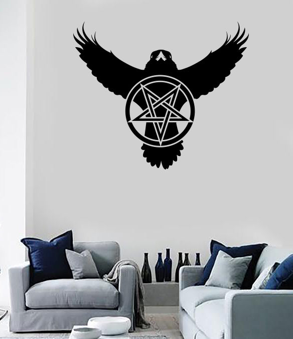 Wall Vinyl Decal Raven Pentagram Pentacle Symbol Five Elements Unique Gift (n1698)