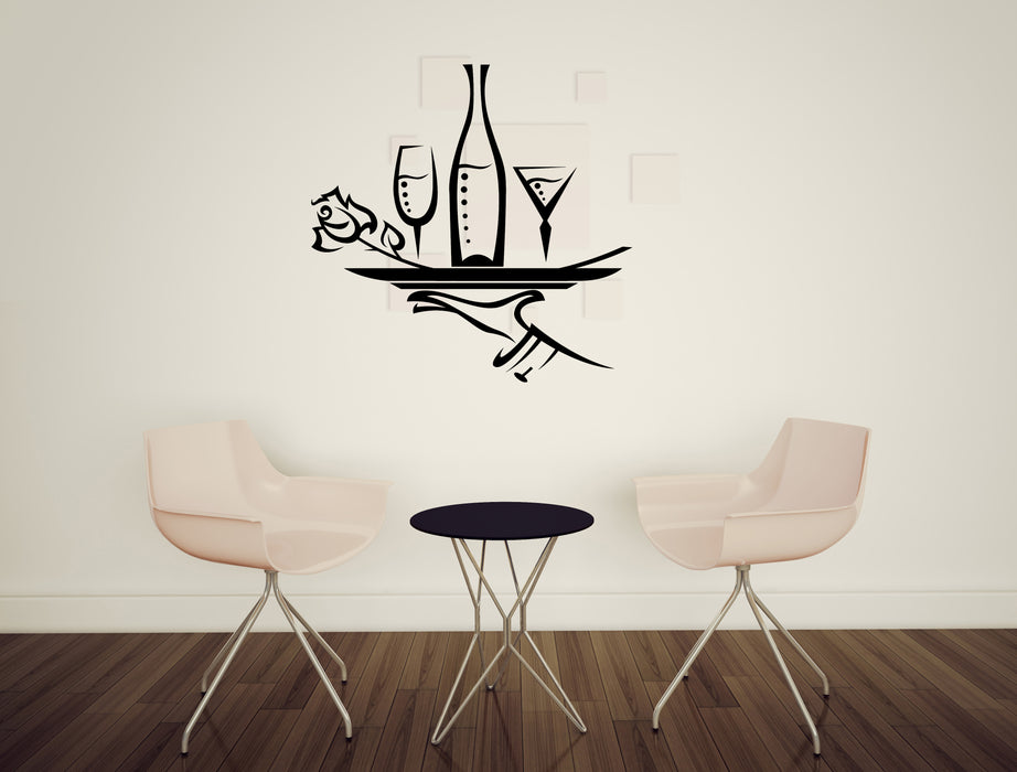 Vinyl Wall Decal Restaurant Menu Symbol Cafe Bar Decor Bottle Glasses Unique Gift (n1800)