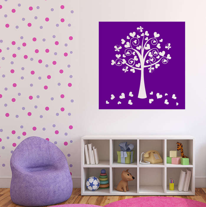 Wall Vinyl Stickers Romantic Fantasy Love Tree Leaves Hearts Decal Unique Gift (n1425)