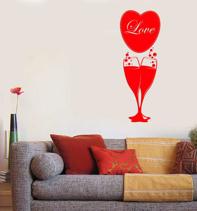 Wall Vinyl Decal Shampagne Glasses Love Heart Holiday Celebration Unique Gift (n1855)