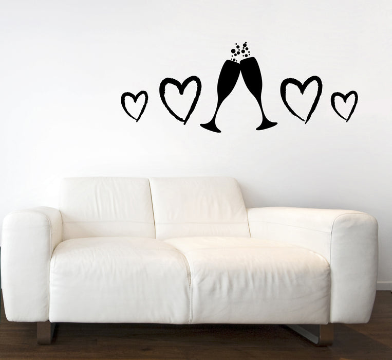 Wall Vinyl Decal Shampagne Glasses Love Heart Holiday Celebration Vacation Unique Gift (n1856)