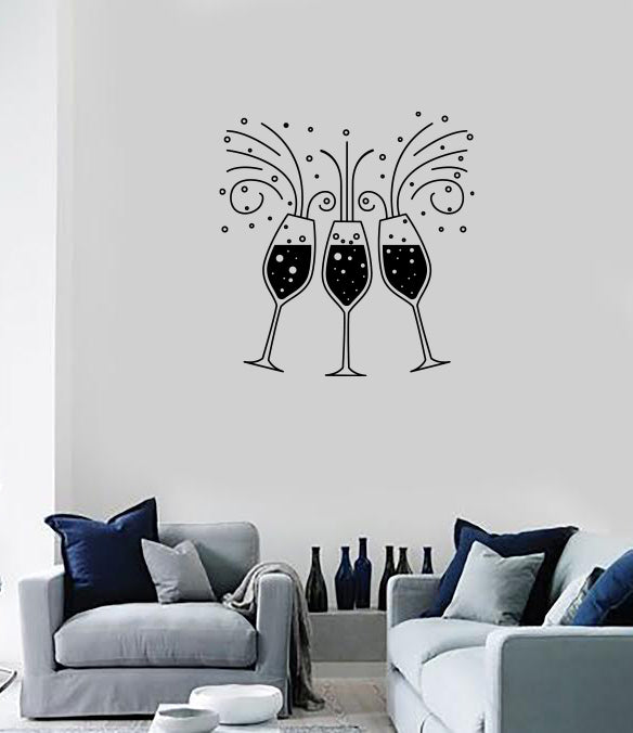 Vinyl Wall Decal Shampagne Glasses Love Heart Holiday Celebration Vacation Unique Gift (n1857)