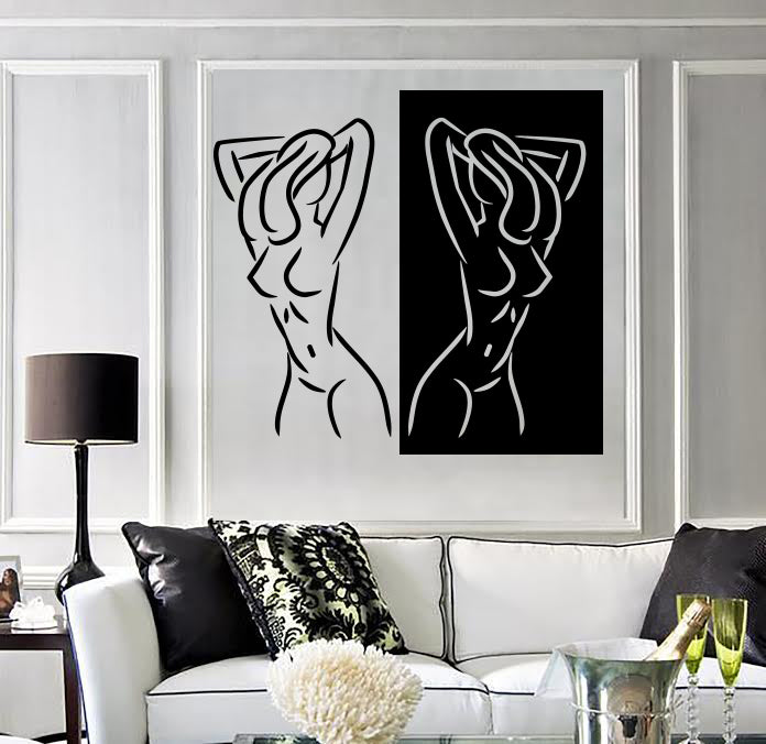 Vinyl Wall Decal Sexy Two Girls Silhouette Beautiful Breasts long Hair Unique Gift (n1762)