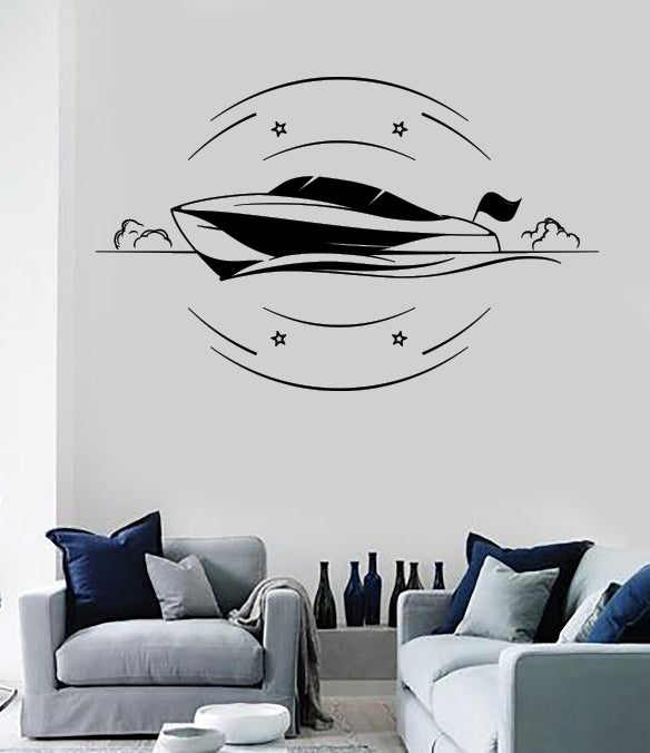 Wall Vinyl Decal Stickers Expensive Yacht in Motion Speed Boat Unique Gift (n1763)