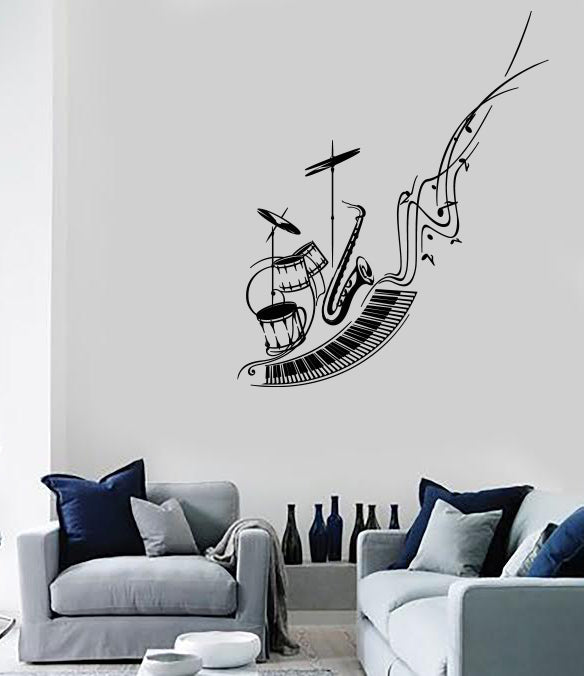 Wall Vinyl Decal Sticker Drum Set Saxophon Jazz Blues Musical Room Decor Unique Gift (n1685)