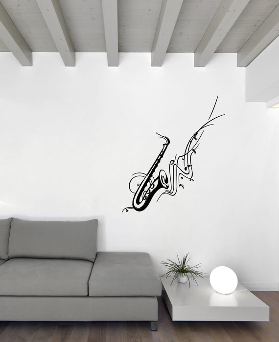 Wall Vinyl Decal Musical Room Decor Saxophon Jazz Blues Notes Music Unique Gift (n1684)