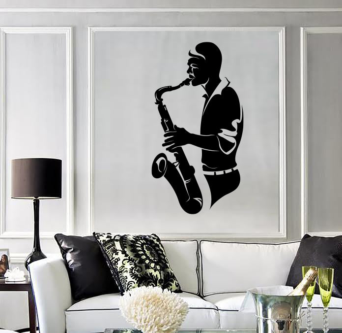Wall Vinyl Decal Stickers Musician Man Saxophonist Jazz Blues Music Play Unique Gift (n1676)