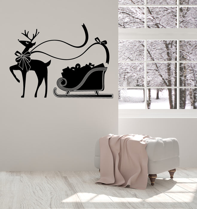 Wall Vinyl Decal Stickers Nordic Reindeer with Sleigh Gifts Unique Gift (n1445)