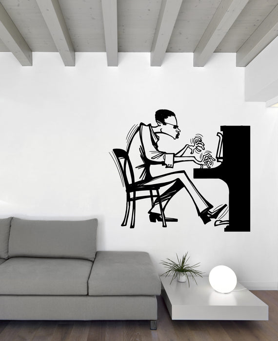 Vinyl Wall Decal Stickers African Man Musician Play Piano Jazz Blues Unique Gift (n1674)