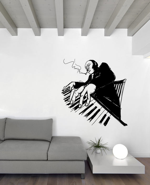 Wall Vinyl Decal Stickers African Musician Love Play Piano Jazz Blues Unique Gift (n1675)