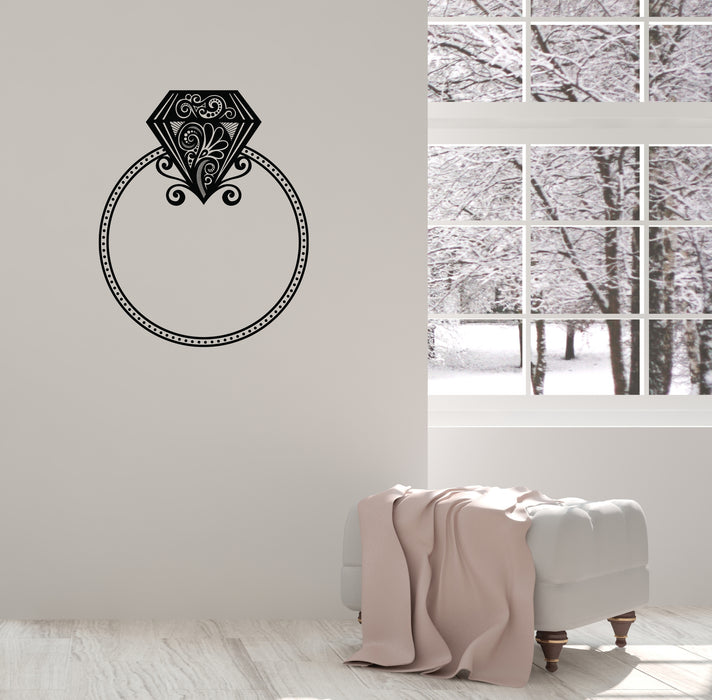 Wall Sticker Vinyl Decal Wedding Ring with Diamond Bride Decor Unique Gift (n1468)